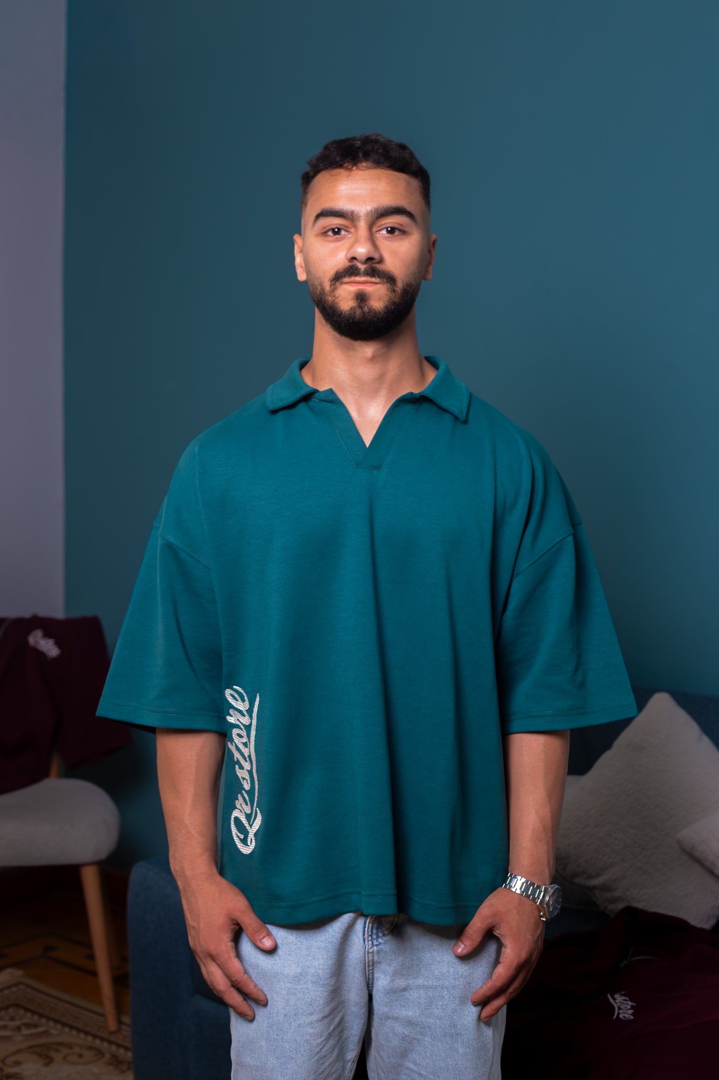 Midnight Petrol Blue oversized polo