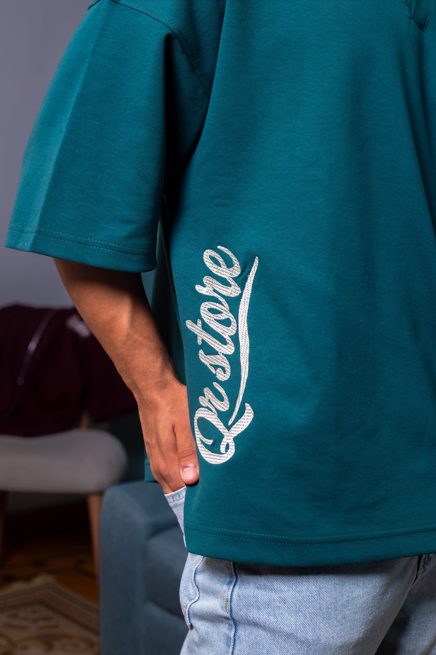 Midnight Petrol Blue oversized polo