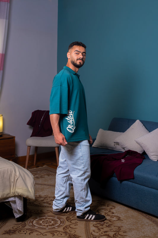 Midnight Petrol Blue oversized polo
