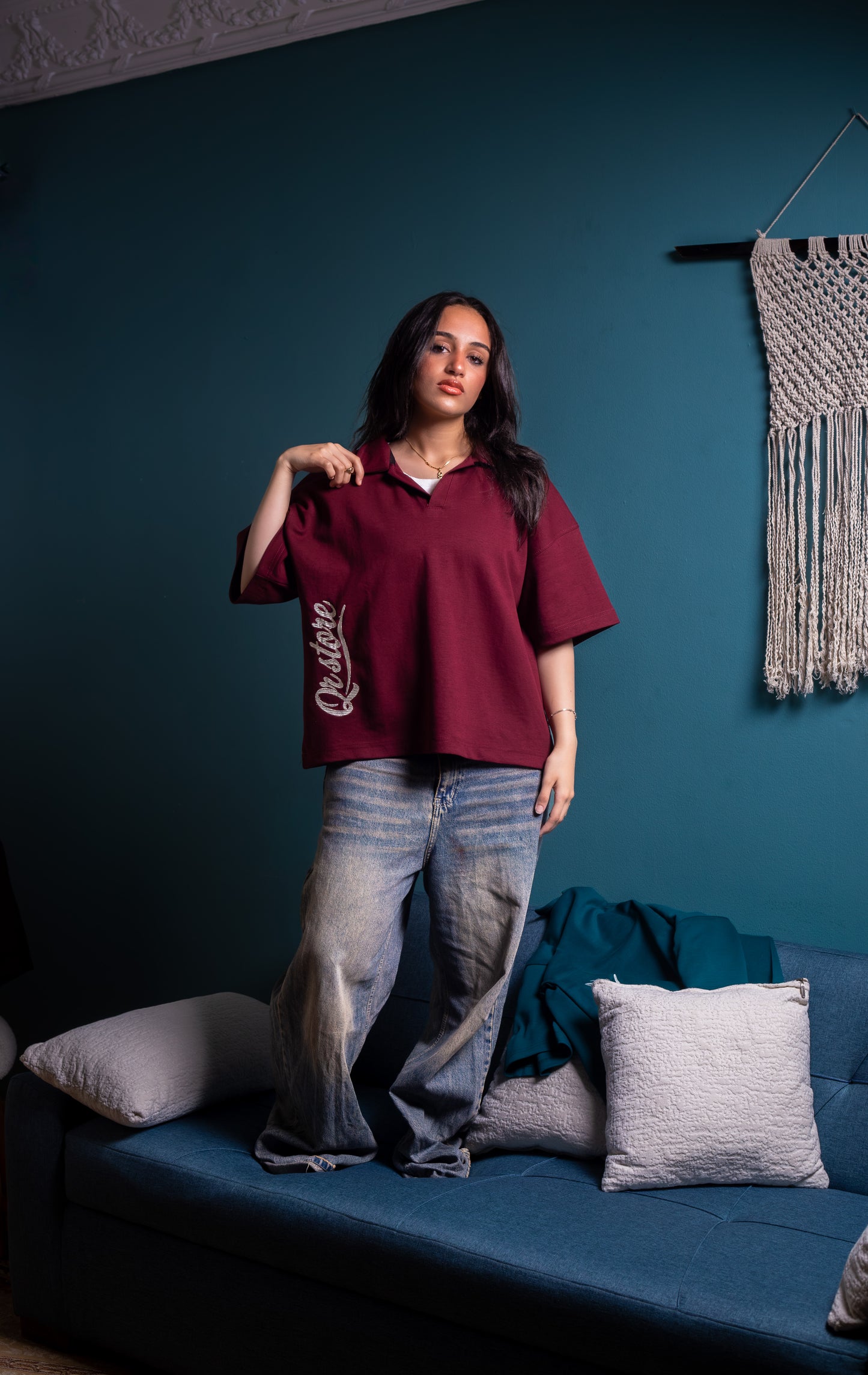 Burgundy Oversized Polo