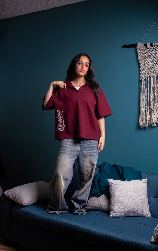 Burgundy Oversized Polo