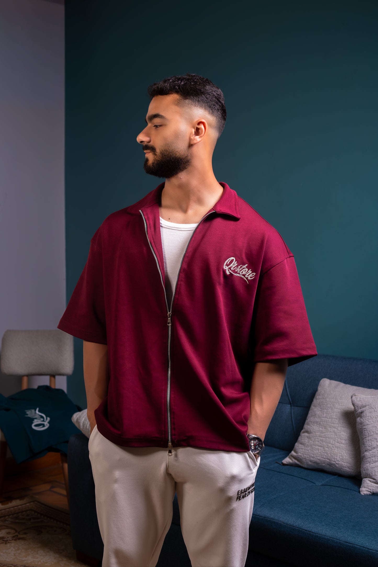 The Essential burgandy Zip Polo