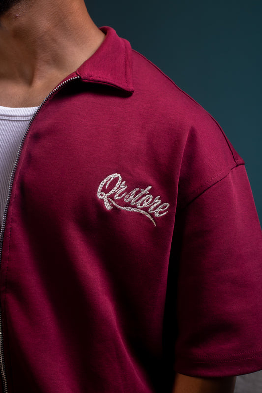 The Essential burgandy Zip Polo