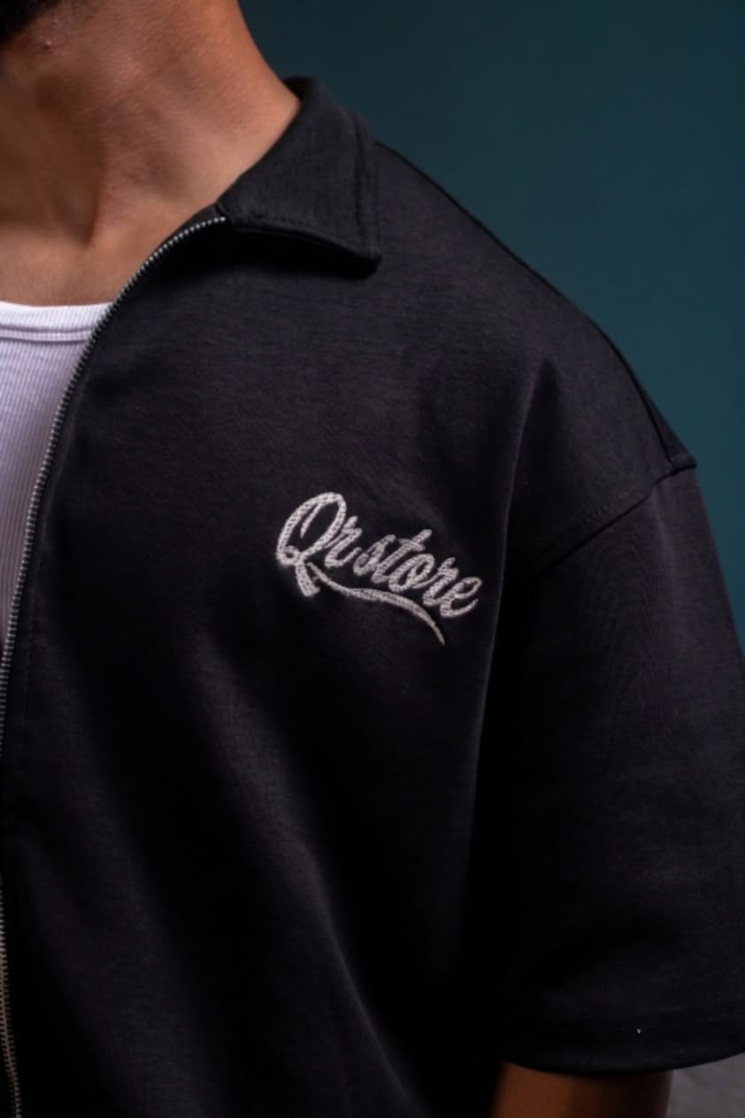 The Essential  black Zip Polo
